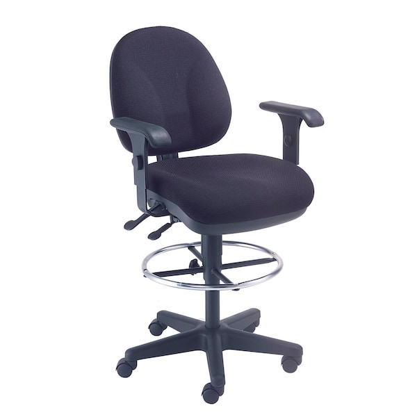 Interion By Global Industrial Interion Office Stool With Arms, Fabric, 360 Degree Footrest, Black 808660BK - main